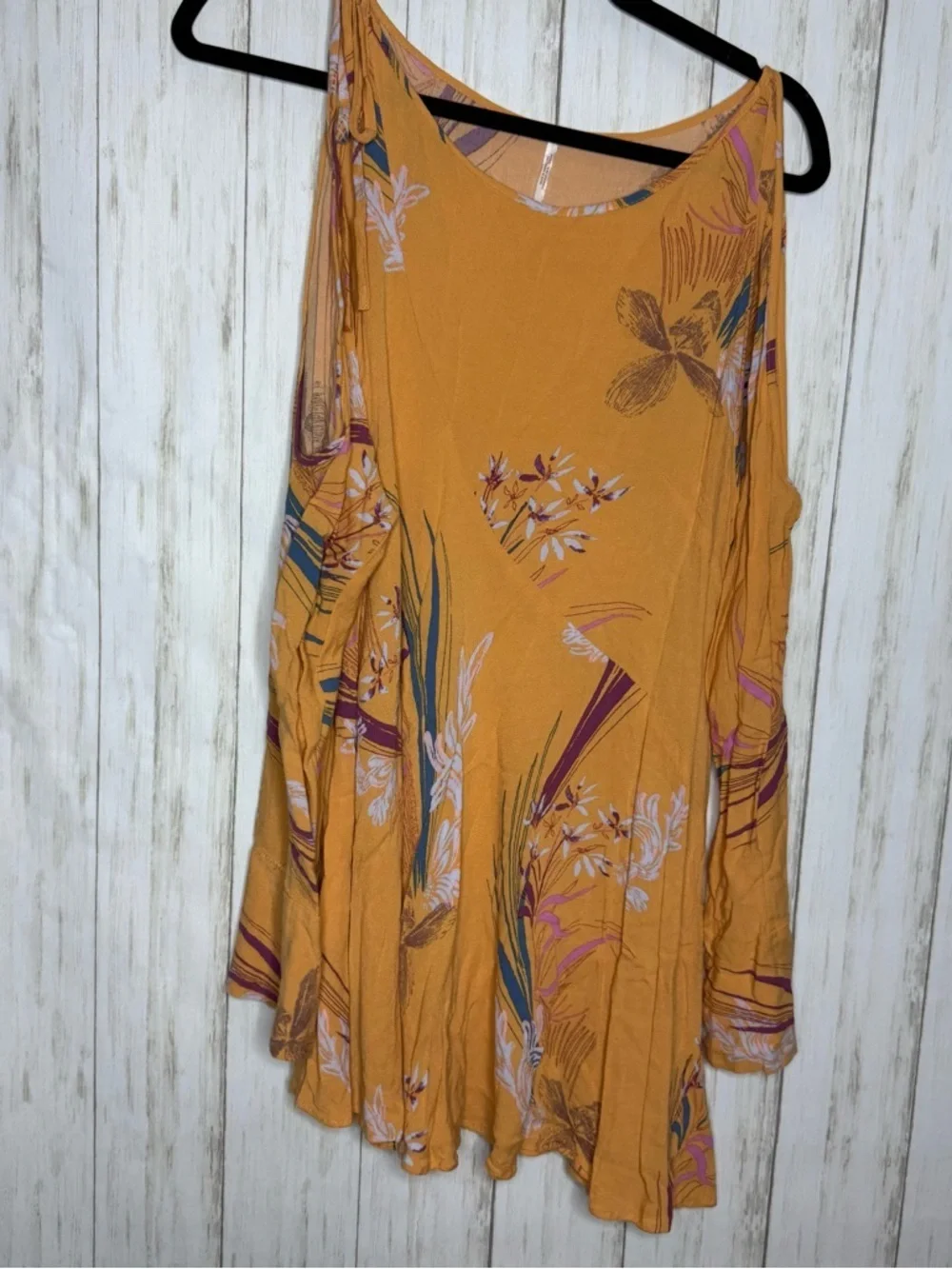 Free People Orange Floral Clear Skies Long Sleeve Mini Dress